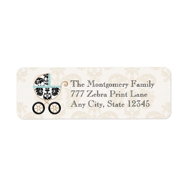 Eggshell Blue Damask Print Baby Carriage Return (Front)