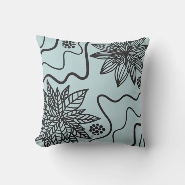 EGGSHELL BLUE FLORAL DESIGN Retro Throw Pillow (Front)