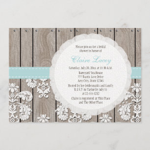 Eggshell Blue Lace Rustic Bridal Shower Invitation