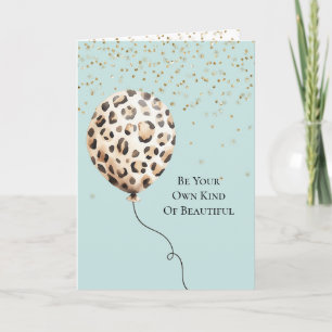 Eggshell Blue Leopard Print Balloon Gold Confetti Card
