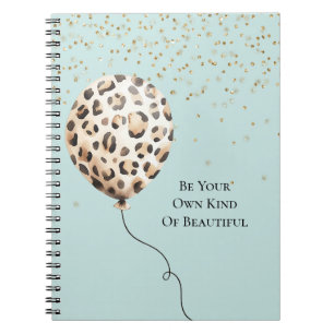 Eggshell Blue Leopard Print Balloon Gold Confetti Notebook