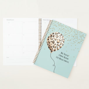 Eggshell Blue Leopard Print Balloon Gold Confetti Planner