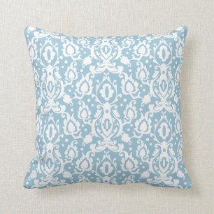 Eggshell Blue Moroccan Damask Throw Pillow