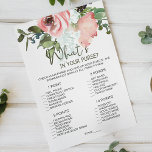 Eggshell Blush Floral Game Whats In Your Purse Flyer<br><div class="desc">What's In Your Purse bridal shower game.  Elegant Watercolor Eggshell and Blush Floral.  Matching items to complete your event collection are available in our Zazzle store!</div>