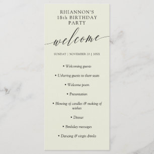 Eggshell Delicate Calligraphy Birthday Party Program