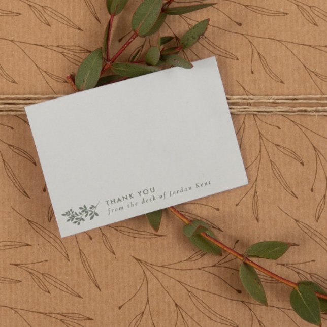 Eggshell & Green Branch Thank You From the Desk Of Card (Creator Uploaded)