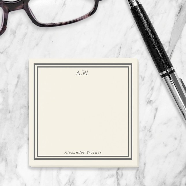 Eggshell & Grey Monogrammed Post-it Notes (Creator Uploaded)