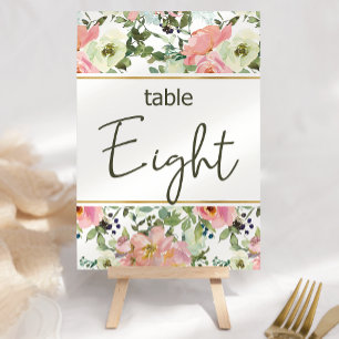 Eggshell Pink Blush Floral Wedding Table Number
