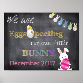 Eggspecting Easter Pregnancy Reveal Announcement Poster