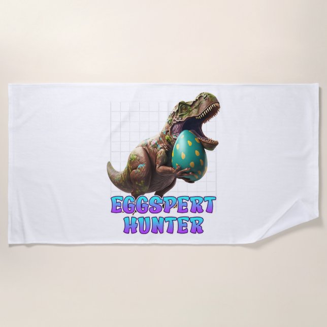 Eggspert Easter Eggs Hunt Dinosaur Easter Bunnies  Beach Towel (Front)