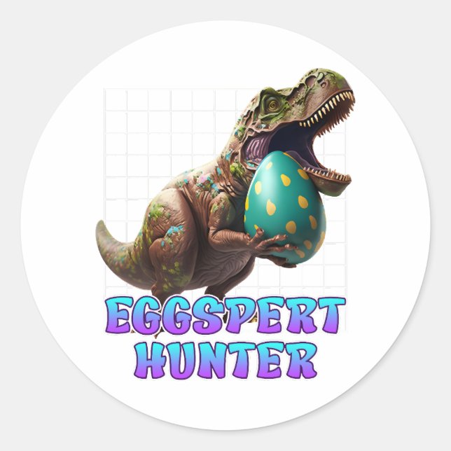 Eggspert Easter Eggs Hunt Dinosaur Easter Bunnies  Classic Round Sticker (Front)