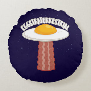 Eggstraterrestrial With Text Round Pillow