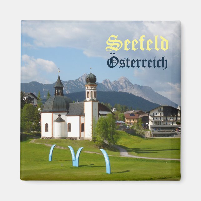 Église à Seefeld, Autriche aimant texte (Devant)