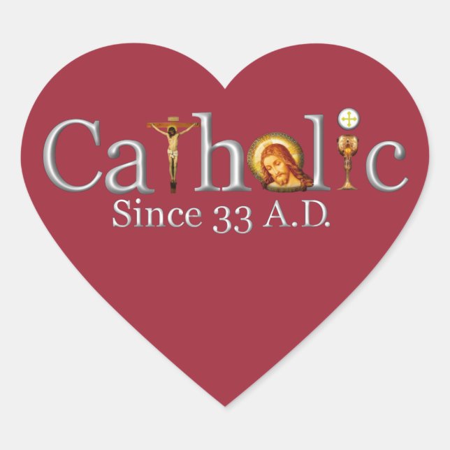 Église Catholique Depuis 33 A.D. Sticker Coeur (Devant)