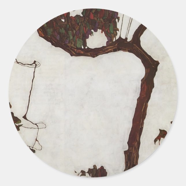 Egon Schiele- Autumn Tree with Fuchsias Classic Round Sticker (Front)