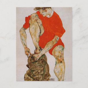 Egon Schiele-Female Model in Red Jacket & Pants Postcard