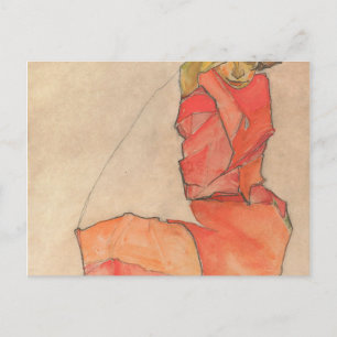 Egon Schiele - Kneeling Female in Orange-Red Dress Postcard