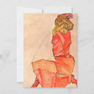Egon Schiele - Kneeling Female In Orange Red Dress Thank You Card