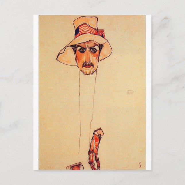 Egon Schiele - Portrait Of A Man With A Floppy Hat Postcard (Front)