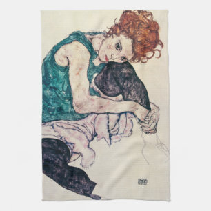 Egon Schiele Seated Woman Kitchen Towel