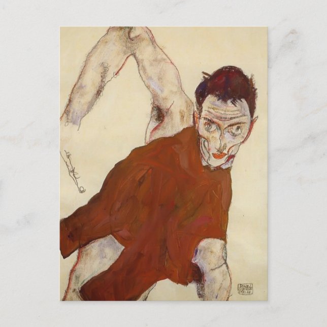 Egon Schiele- Self portrait in a jerkin Postcard (Front)