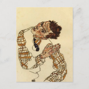 Egon Schiele- Self Portrait with Chequered Shirt Postcard