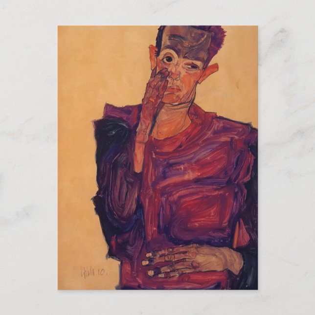 Egon Schiele- Self Portrait with Hand to Cheek Postcard (Front)