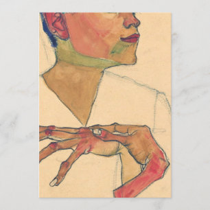 Egon Schiele Self Portrait With Hands On Chest Invitation