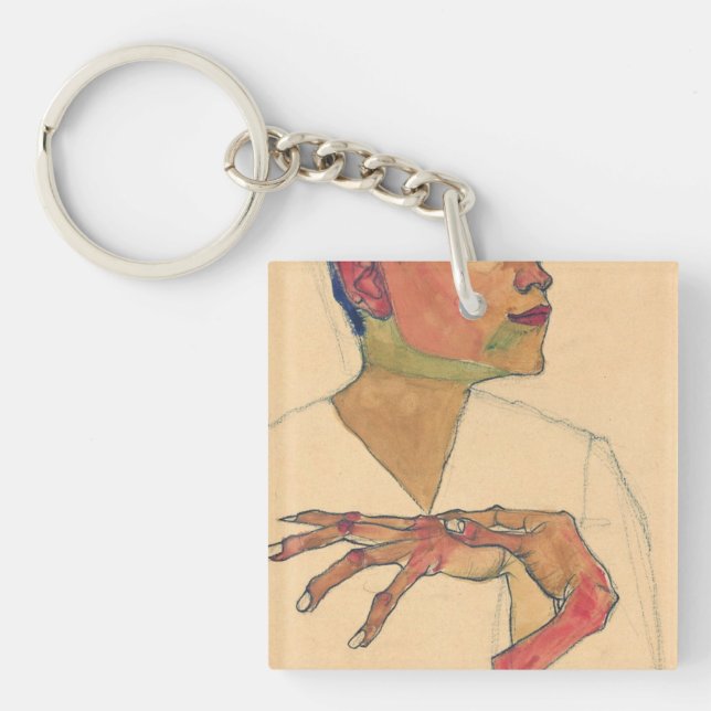 Egon Schiele Self Portrait With Hands On Chest Keychain (Front)
