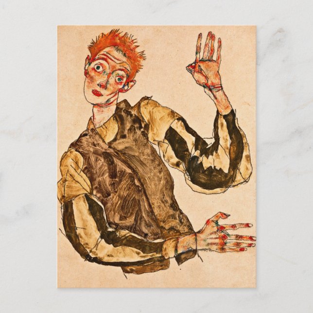 Egon Schiele - Self Portrait With Striped Armlets Postcard (Front)