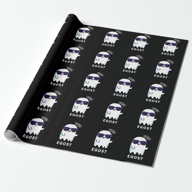 Egost Funny Halloween Ego Ghost Pun Dark BG Wrapping Paper (Unrolled)