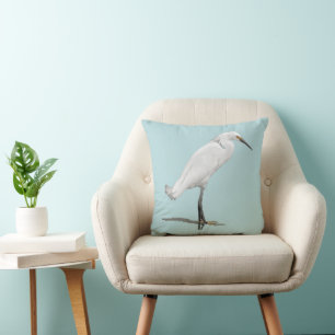Egret Beach House Decor Throw Pillow