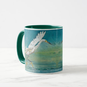Egret Bird Ocean Teal Art Mug