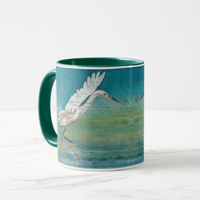 Egret Bird Ocean Teal Art Mug (Front Left)