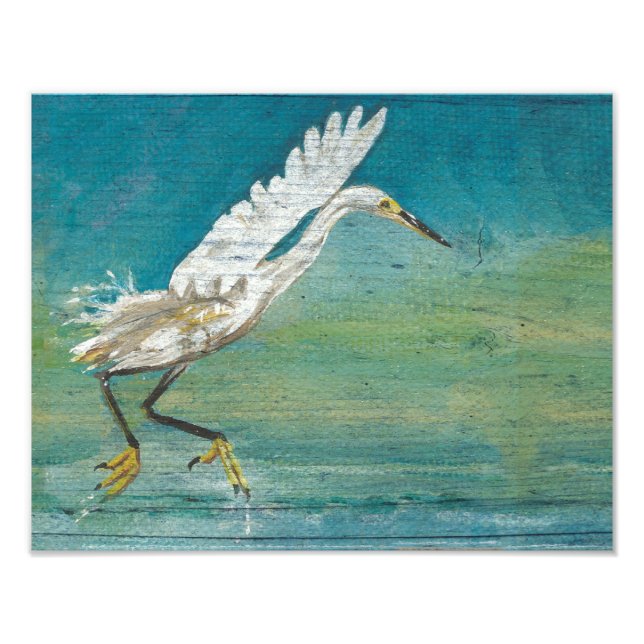 Egret Coastal Bird Ocean Lake Painting Photo Print (Front)