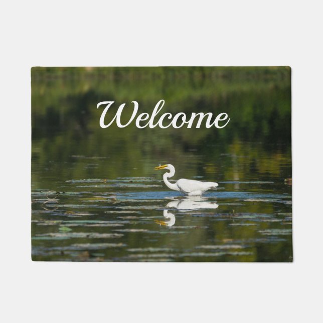 Egret Fish Feast Welcome Doormat (Front)