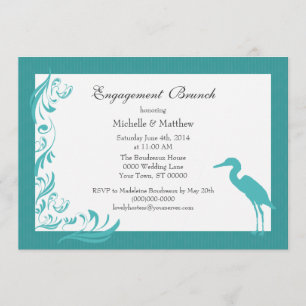 Egret / Heron Teal Engagement Brunch Invitation