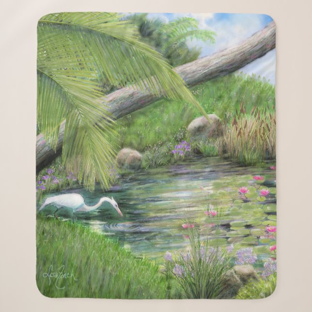 Egret on Pond   Sherpa Blanket (Front)