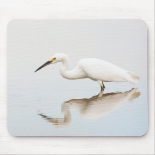 Egret on still pond mouse pad