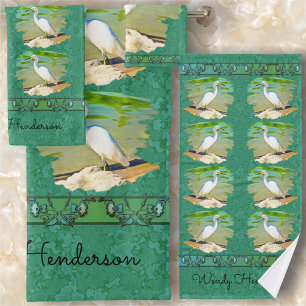 Egret On The Mismaloya River 0335 Bath Towel Set