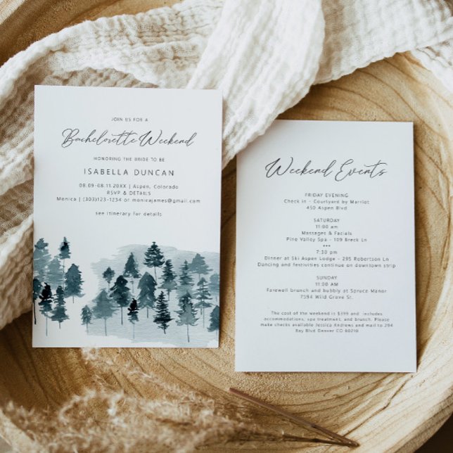 EGRET Rustic Blue Winter Pine Tree Bachelorette Invitation (Creator Uploaded)