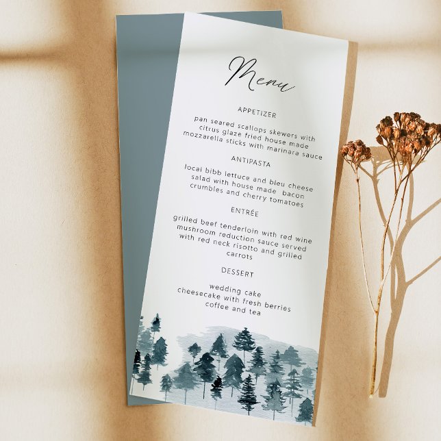 EGRET Slate Blue Watercolor Pine Trees Menu (Creator Uploaded)