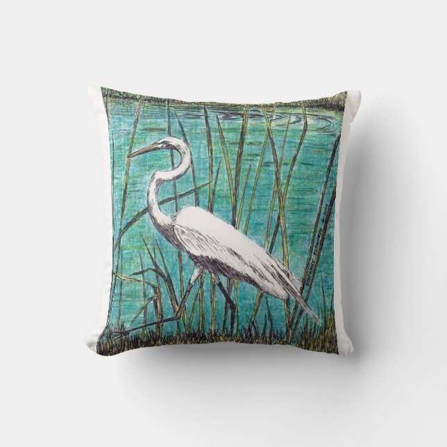 Egret Throw Pillow (Front)