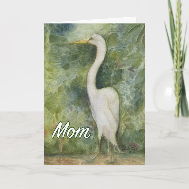 Egret white bird wilderness Mom Birthday Card (Front)