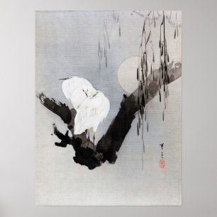Egrets in a Tree at Night, Watanabe Seitei Poster