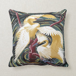 Egrets – Vintage Barkcloth Design Repro Throw Pillow