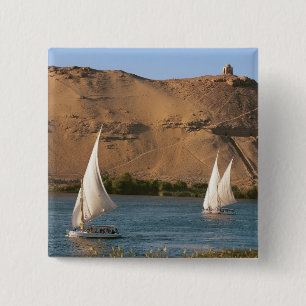Egypt, Aswan, Nile River, Felucca sailboats, 2 Inch Square Button