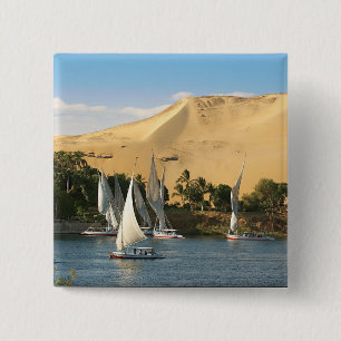 Egypt, Aswan, Nile River, Felucca sailboats, 2 Inch Square Button