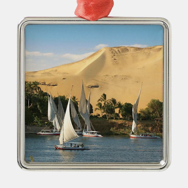 Egypt, Aswan, Nile River, Felucca sailboats, 2 Metal Ornament (Front)