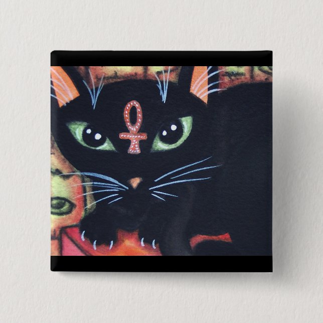 Egypt Cat With Ankh 2 Inch Square Button (Front)